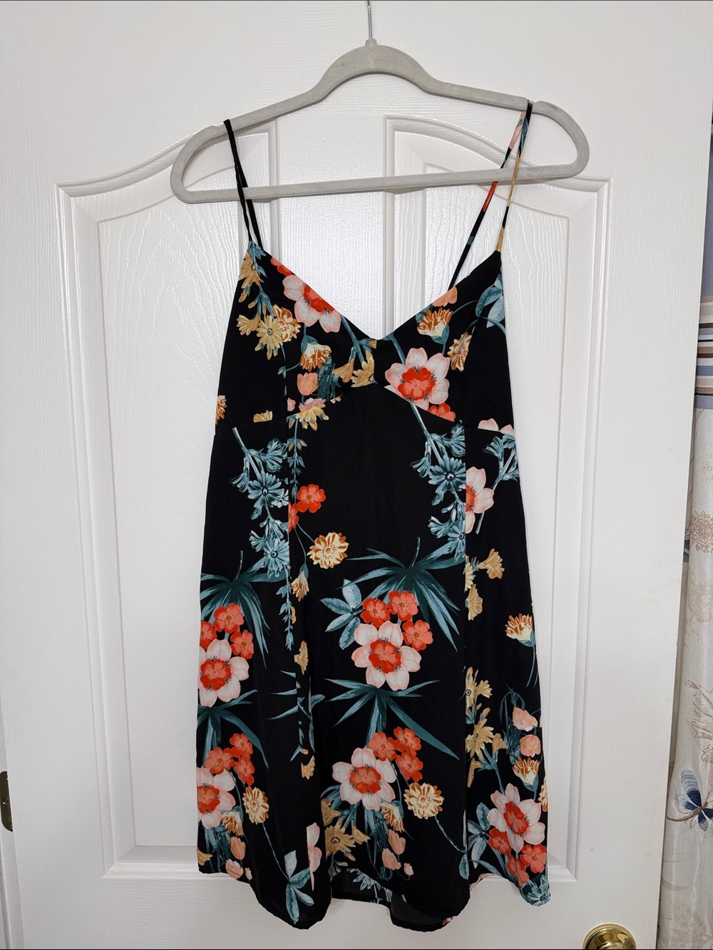 Forever 21 Black Floral Slip Dress with Coral & Teal Blooms